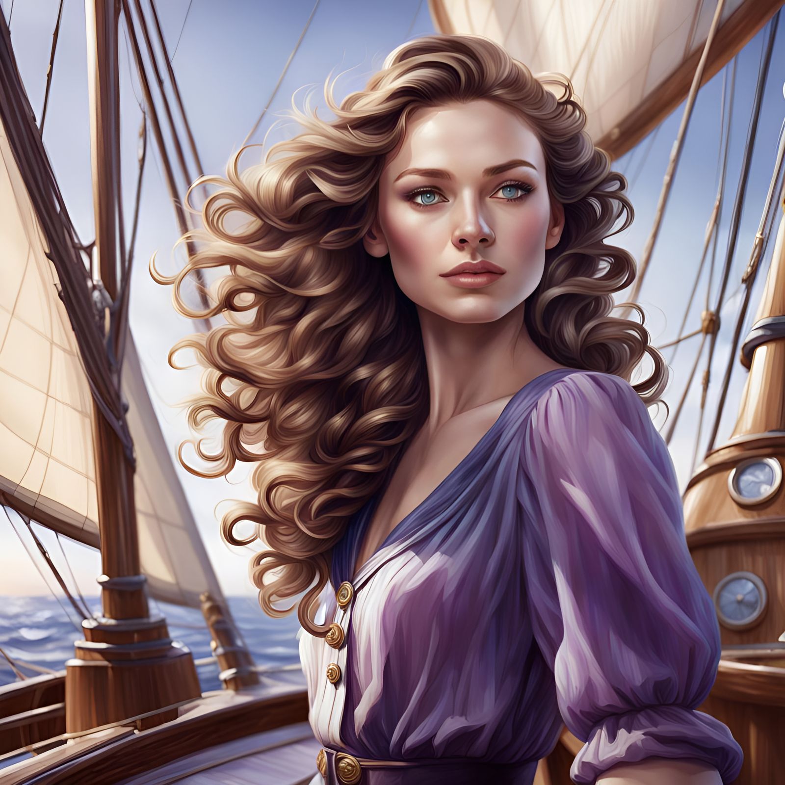 A young and beautiful woman with smooth, pale skin, standing...