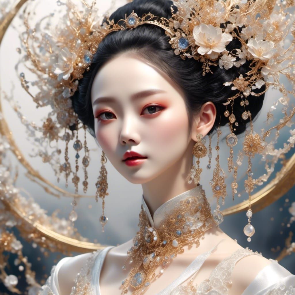 Young Chinese woman has an ornamental comb placed in her hai...