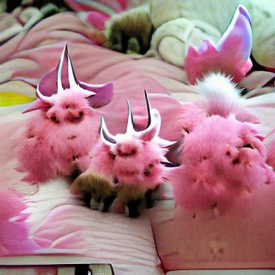 Pink fluffy fuzzy happy creatures with horns