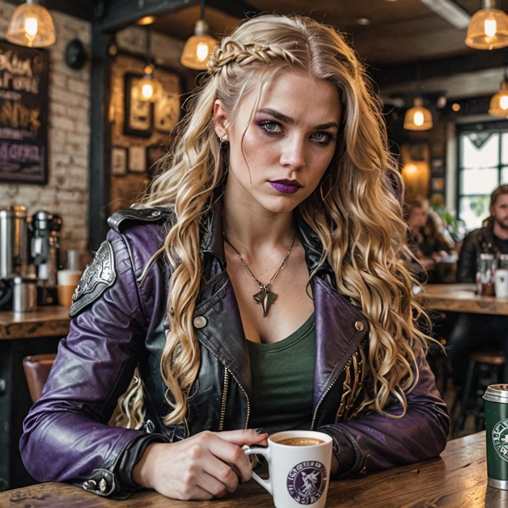 Female Valkyrie with Viking features, wavy long golden hair ...