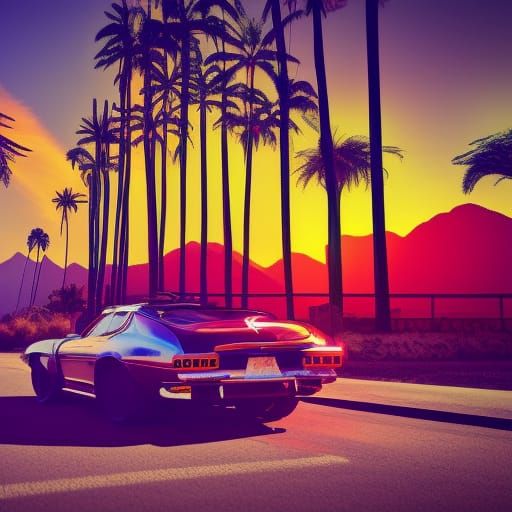 warm summer,heat,driving cool cars,sunrise,mountains,palms,t...