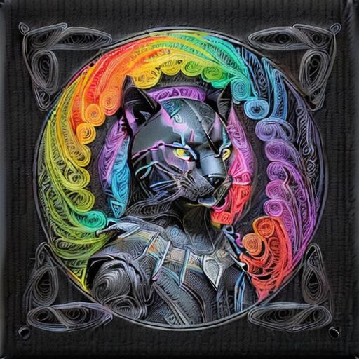 Rainbow Quilled Black Panther Embroidery Design