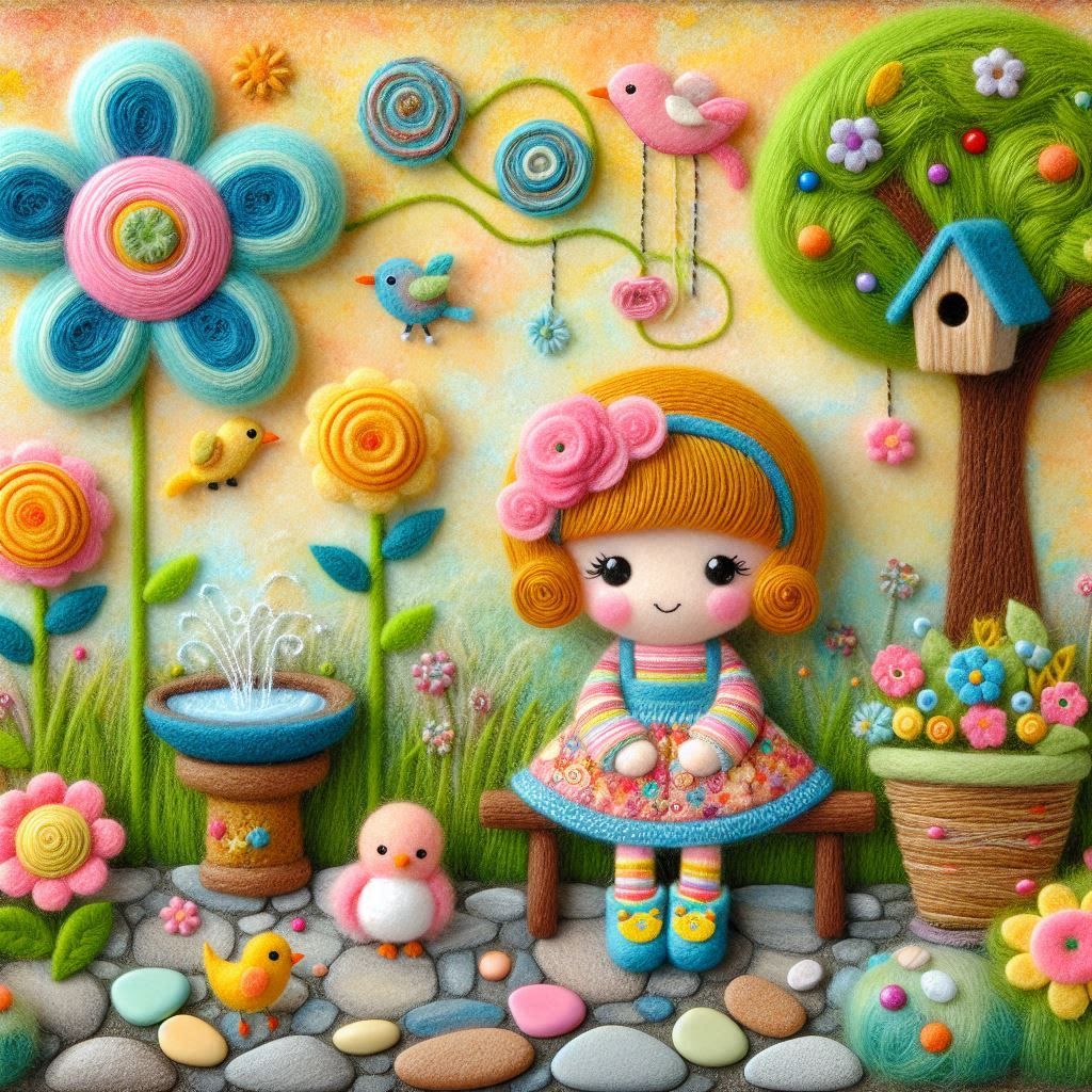 Felt Girl in Backyard 🌸💙
