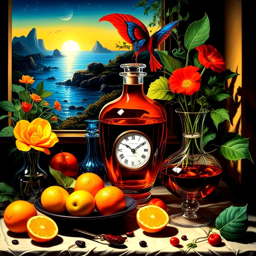 Ethereal Lady Surrounded by Spirits in Surreal Style