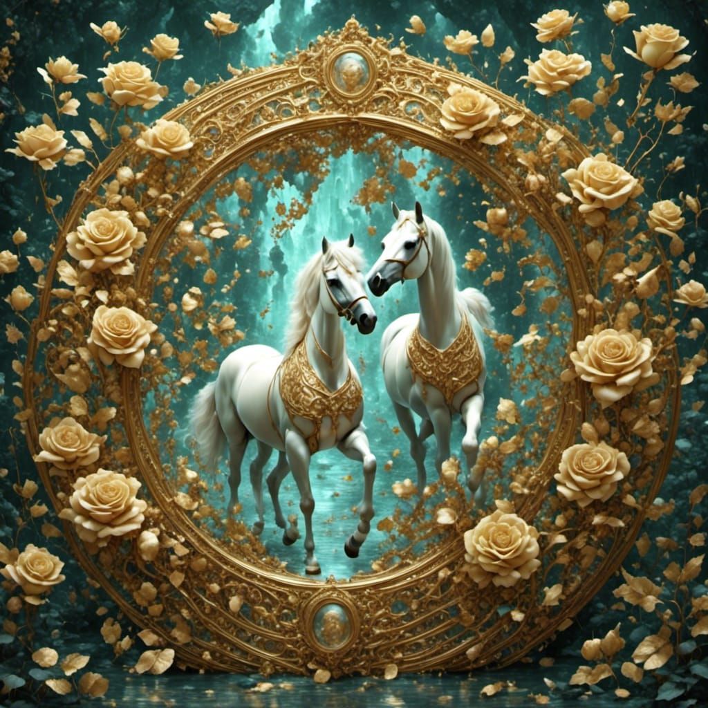 Golden Roses Reflected in a Padrone Mirror