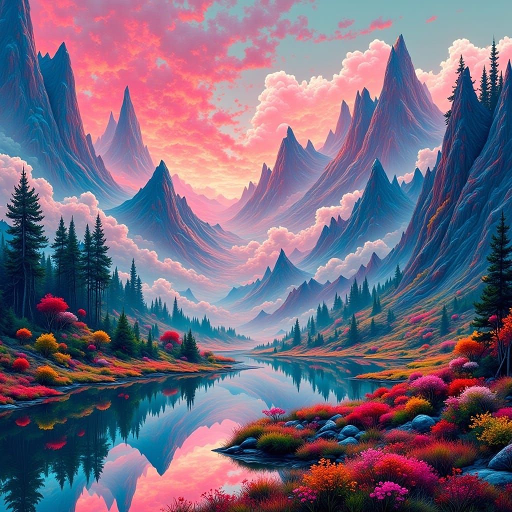 <lora:Flux Coherent:1.0> beautiful landscape with mountains, a highly intricate and hyperdetailed matte photography by Ismail Inceoglu, Saki...