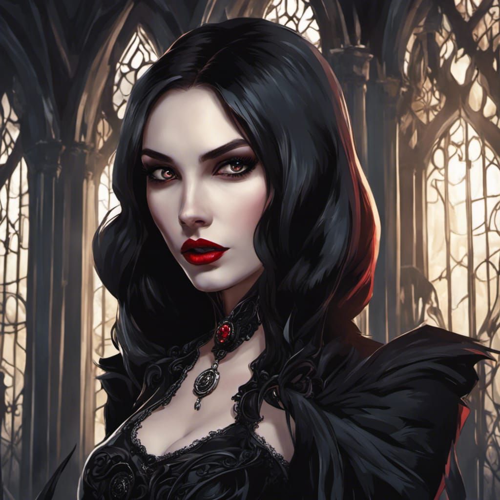 Beautiful dark haired vampire - AI Generated Artwork - NightCafe Creator