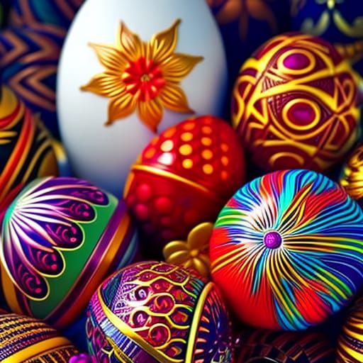 A basket of decorated eggs
