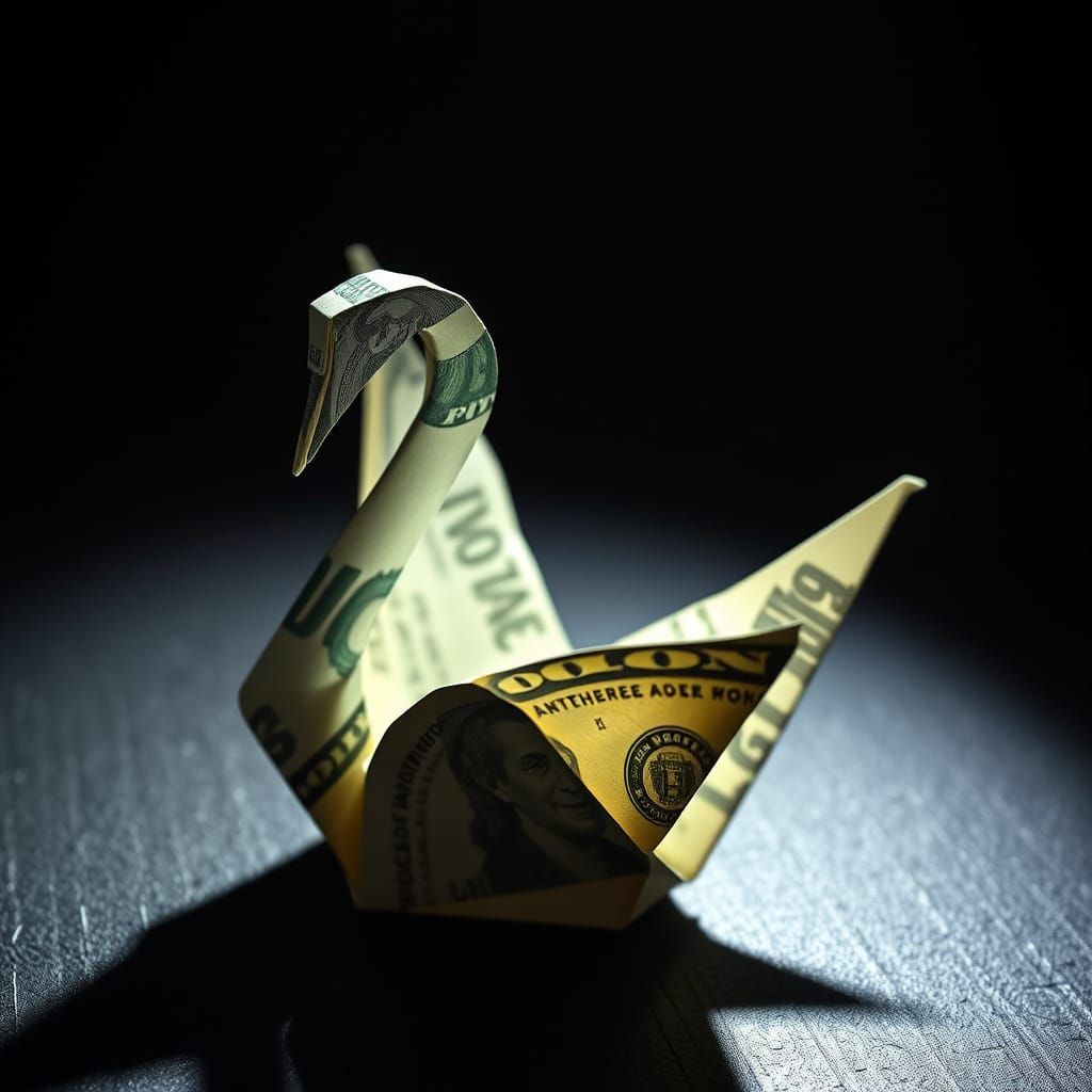 origami swan made entirely of USA paper money 