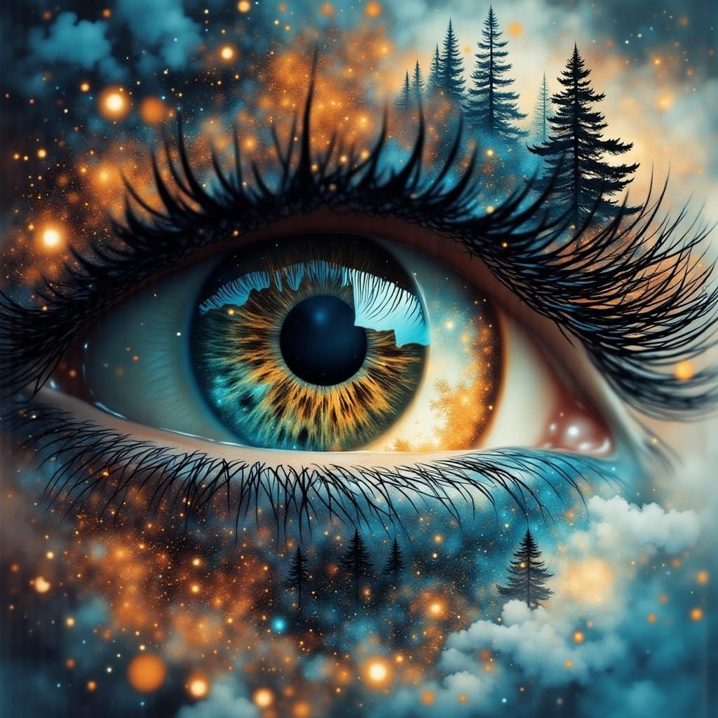 Magical Landscape Double Exposure in an Eye