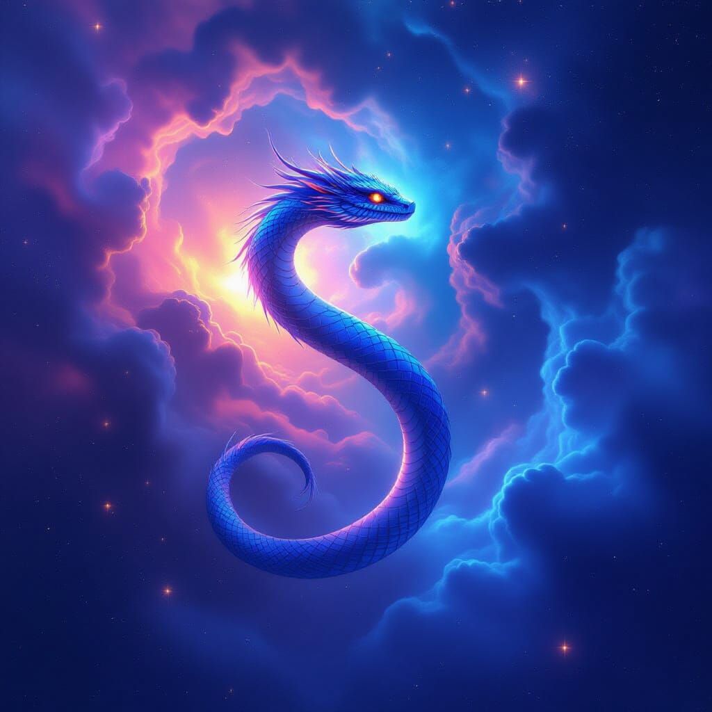 Magical Flying Serpent in Cosmic Nebula