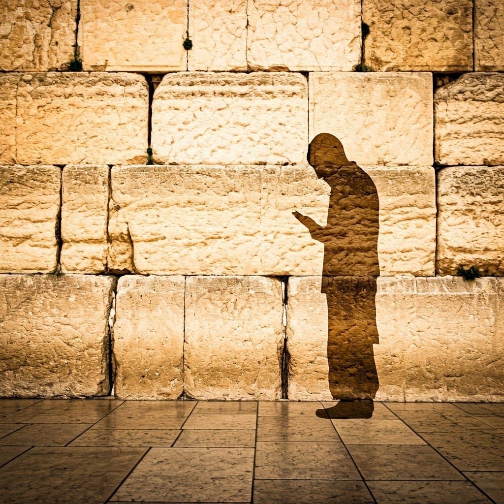 Jewish Man Praying at Western Wall in Stain Art