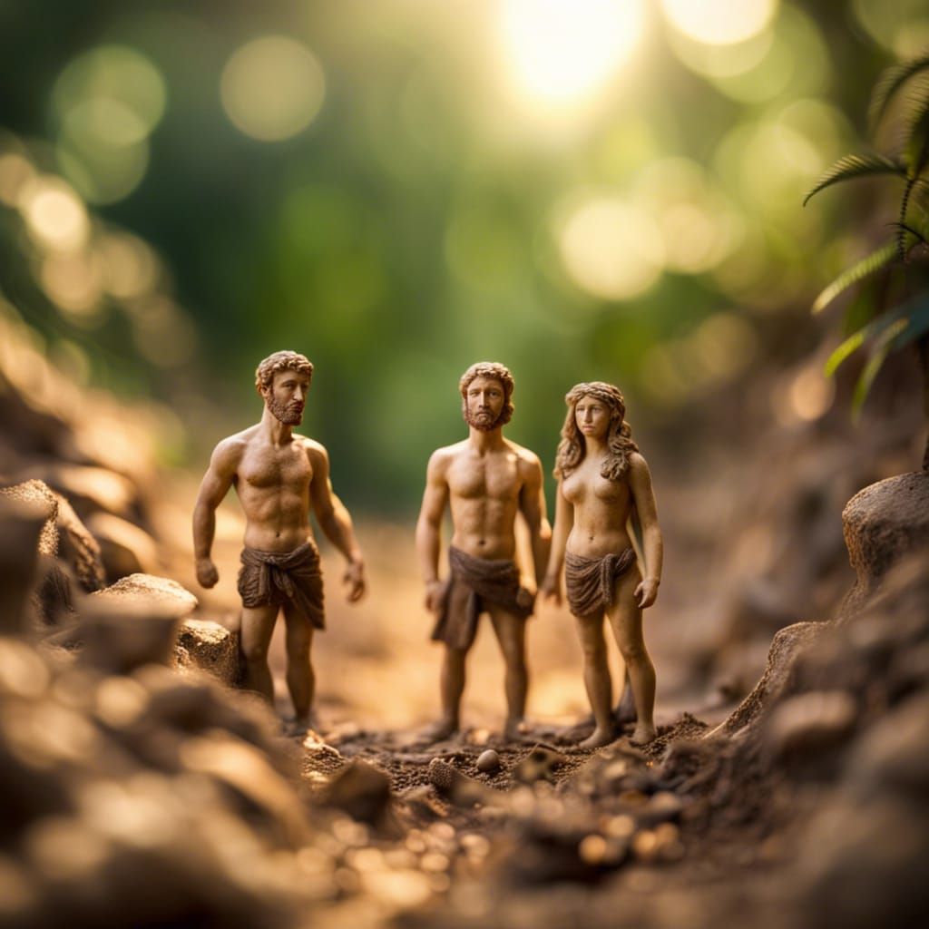 archeological diggers find Adam and Eve,wide angle, Professional 