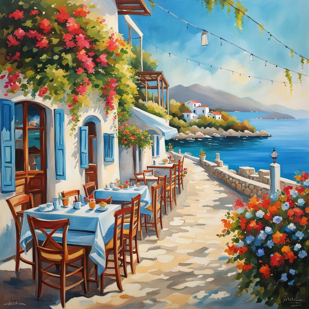 greek island seaside taverna - AI Generated Artwork - NightCafe Creator