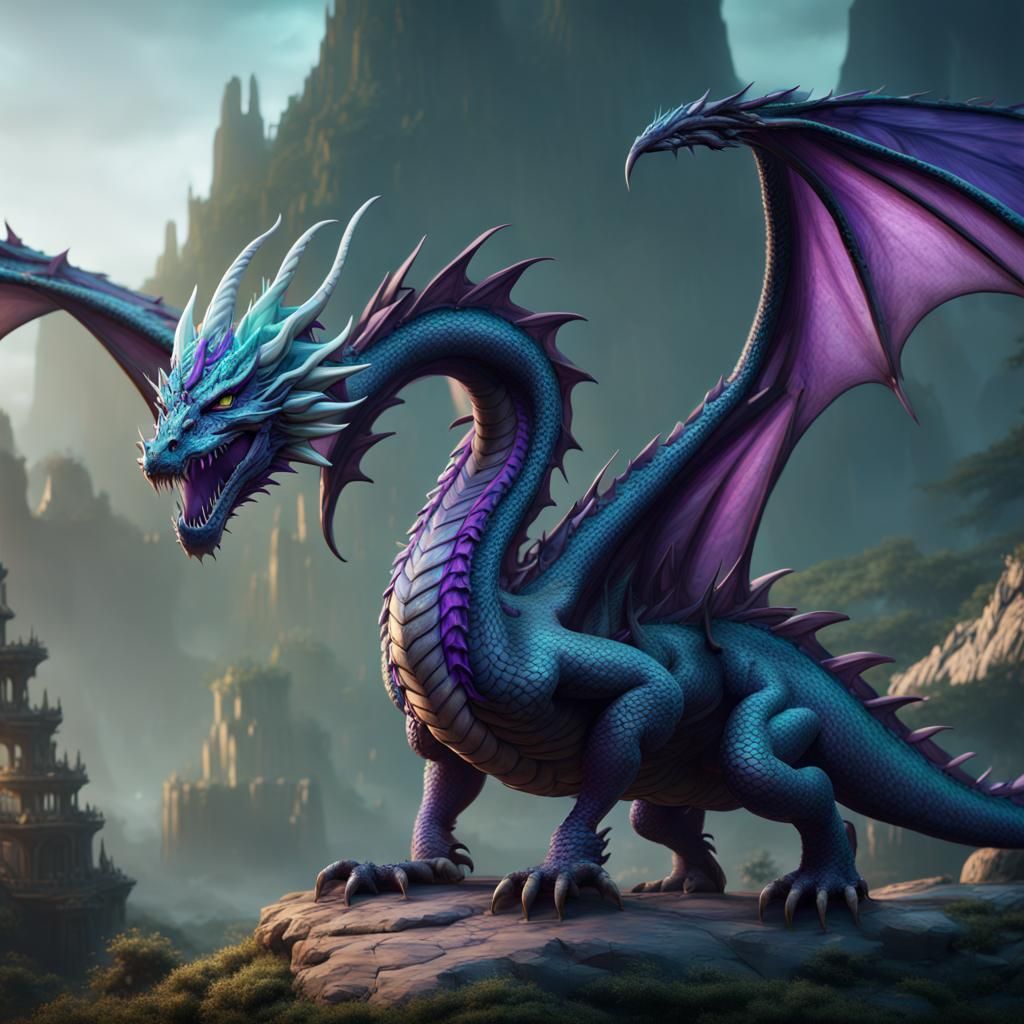 Beautiful blue, purple and green dragon - AI Generated Artwork ...