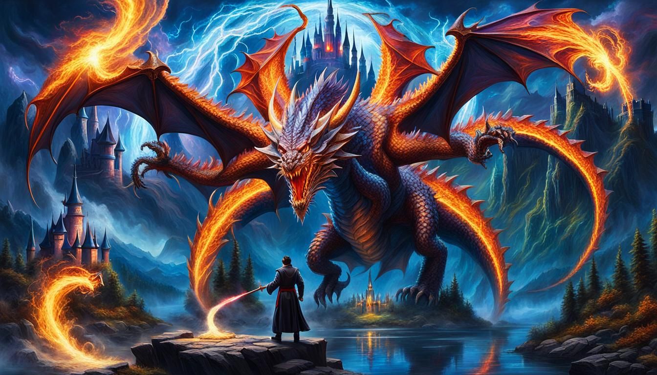 Sorcerer summons a dragon - AI Generated Artwork - NightCafe Creator