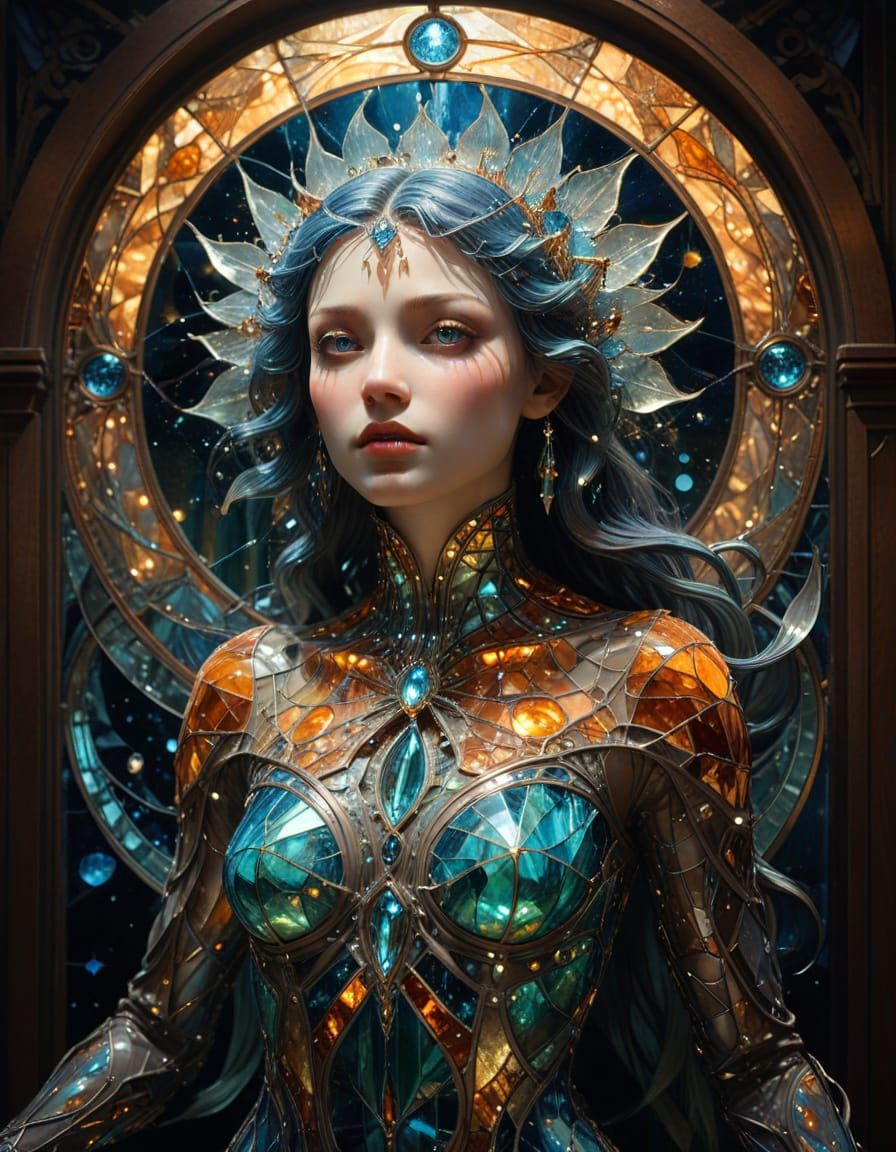 Sweet creature sculpted in glowing shards of stained glass —...