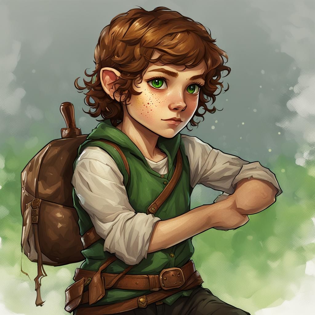 female halfling criminal short 
brown hair green eyes freckl...