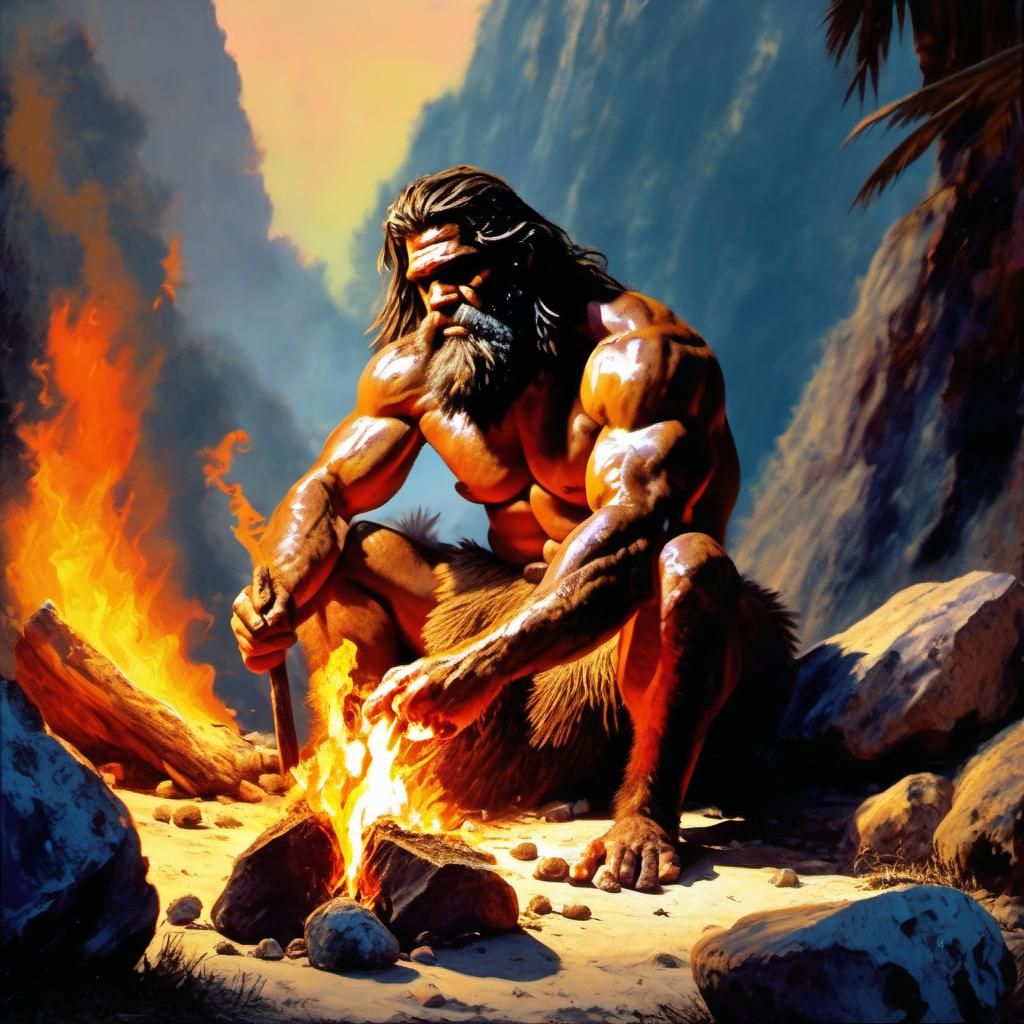 Caveman making fire with two rocks. - AI Generated Artwork - NightCafe ...