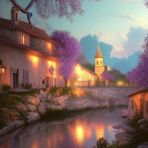 A small village in provence :: peach and purple :: Light and...