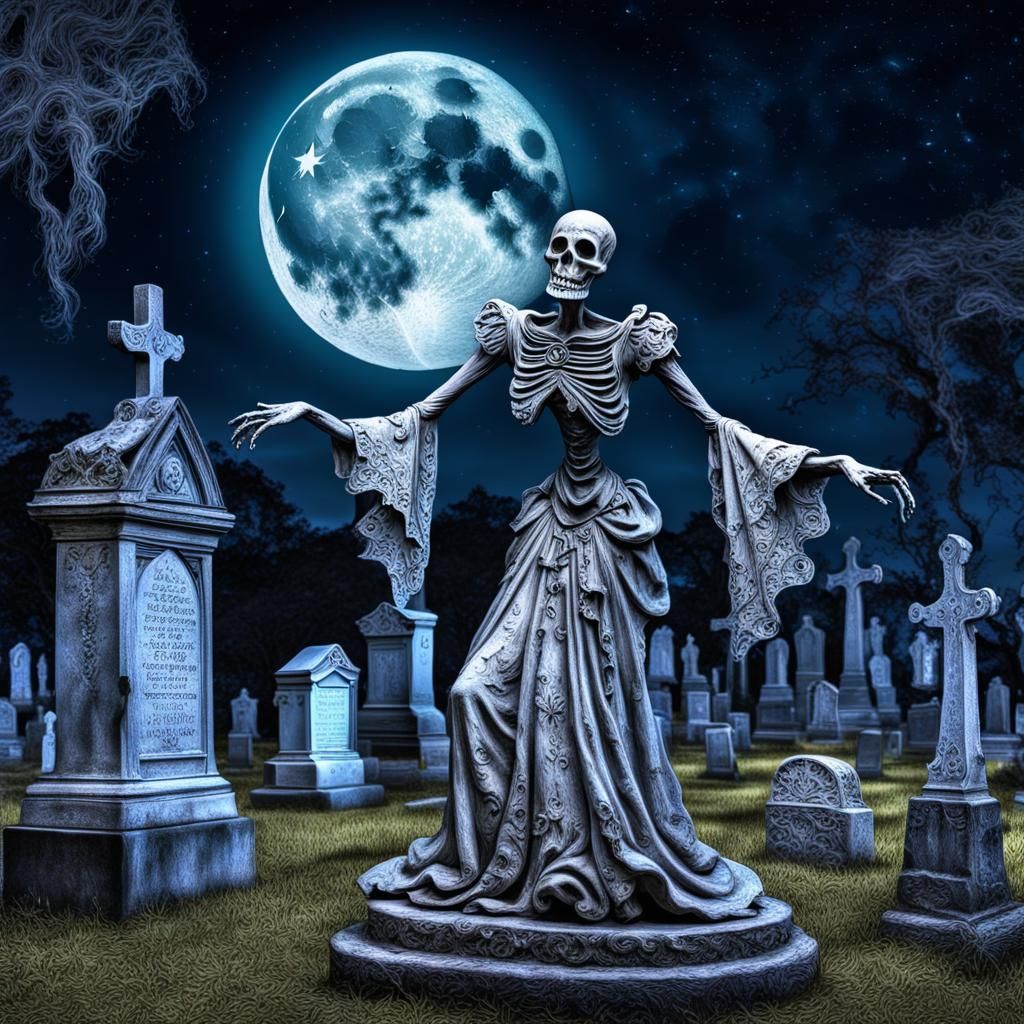 New Orleans voodoo ghosts in the cemetery dancing in the moo...