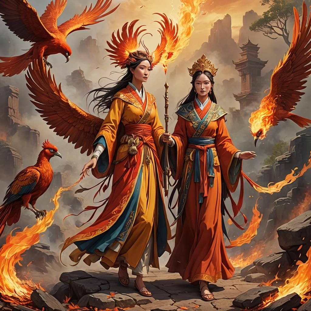 Legend of the Phoenix Characters The reborn phoenix, a magnificent bird with fiery plumage
