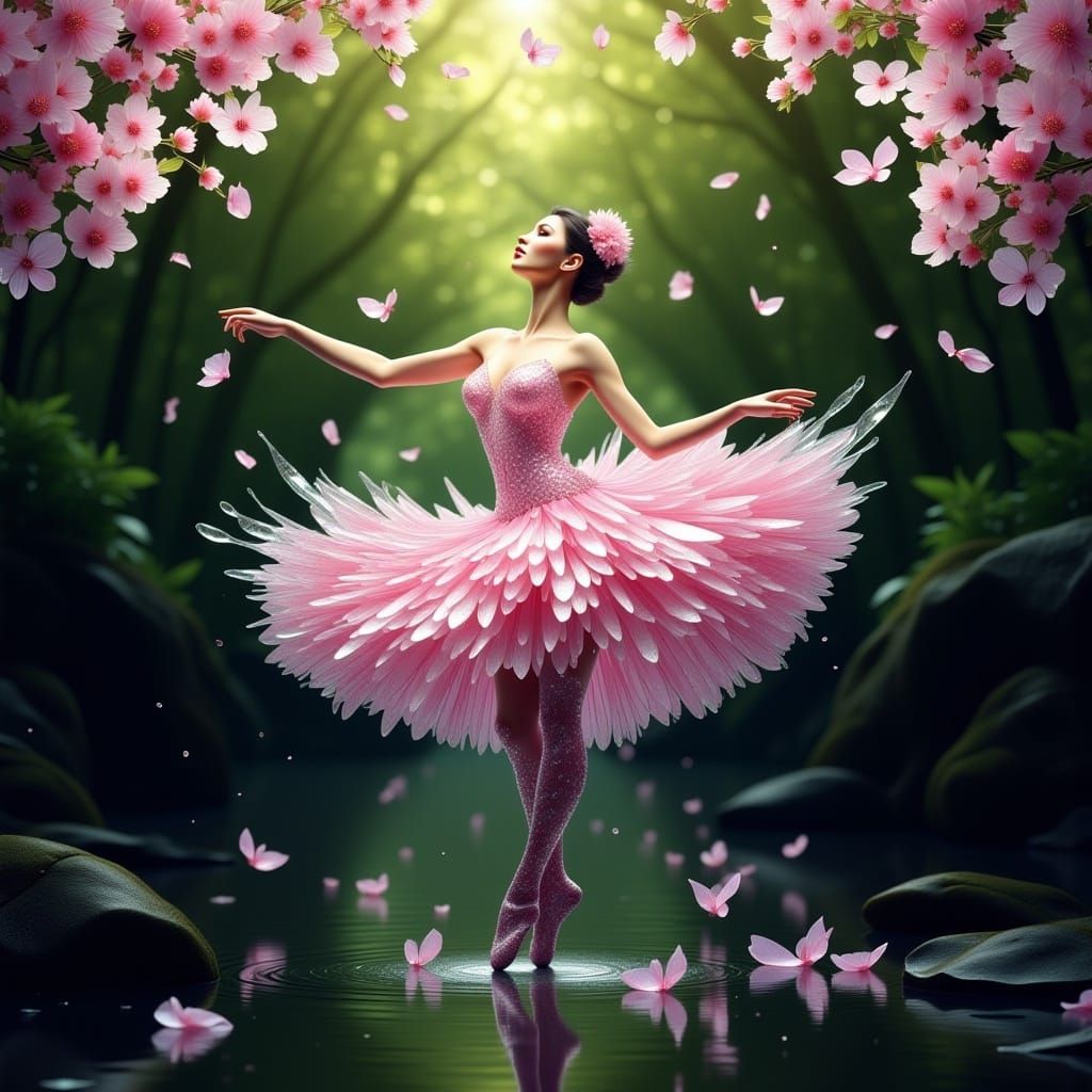 <lora:Broken Glass Flux:1.0> broken glass style, full body shot, by Miki Asai Macro photography, stunnningly beautiful woman ballerina with...