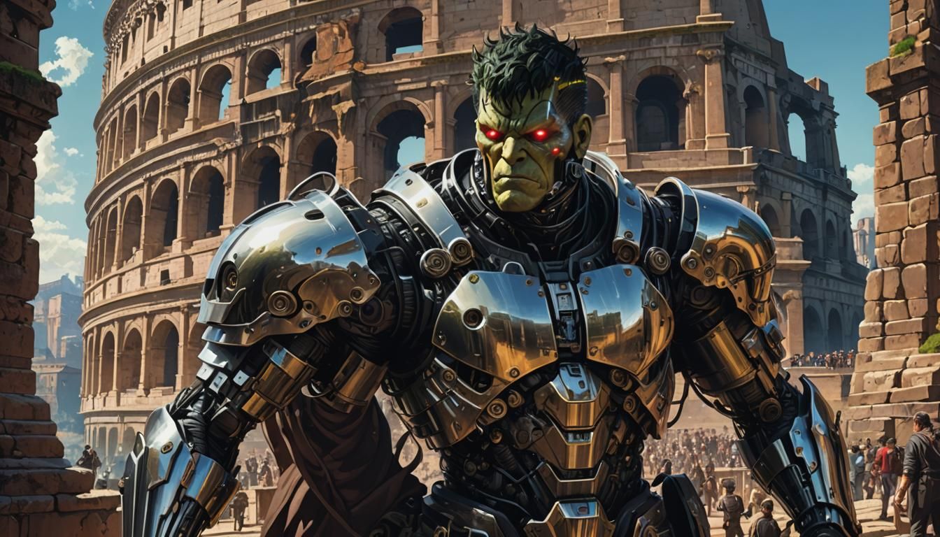 portrait of  cyborg  Frankenstein::at  the colosseum::glitch...