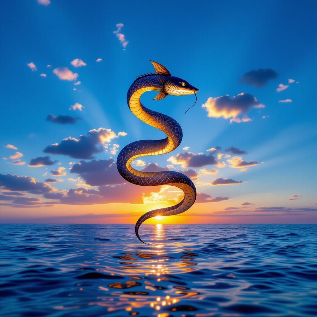 Serpent Glides Over Pastel Sunset Sky