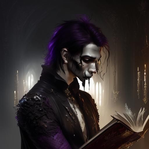 <lora:Gothic portraits:1.0> a man reading a smoking  leather...