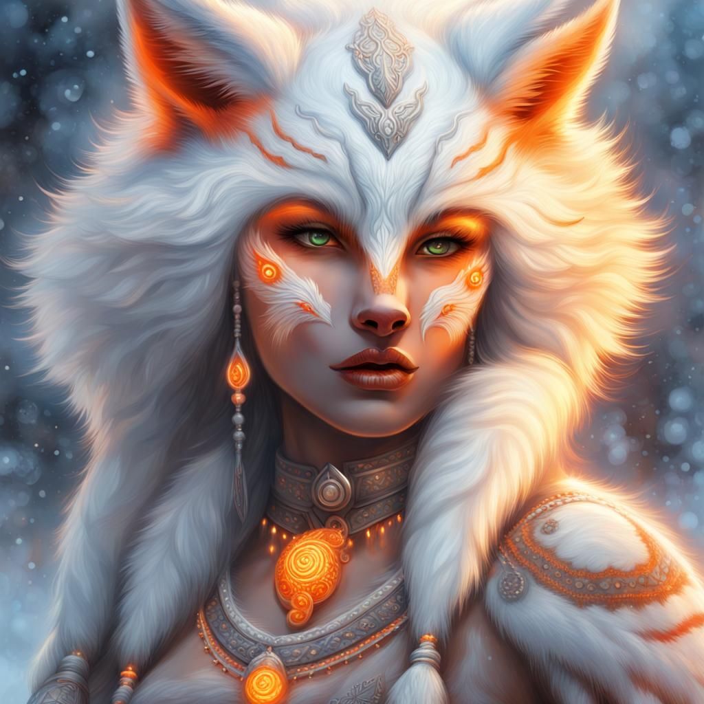 Fierce Fox Woman with Glowing Markings