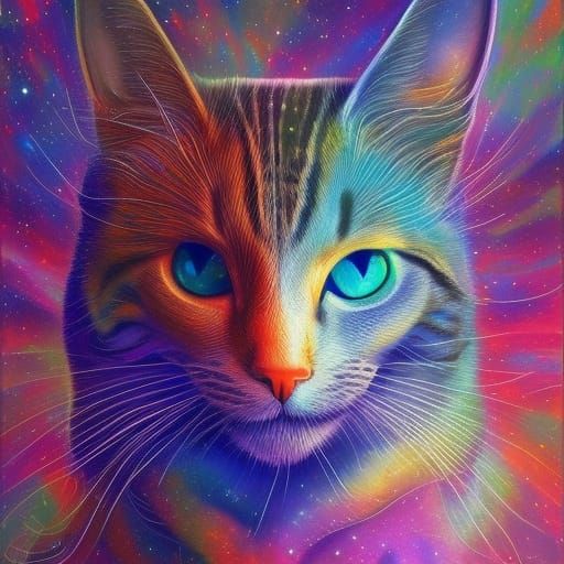 Psychedelic Galaxy Cat Portrait: Kundalini Awakening