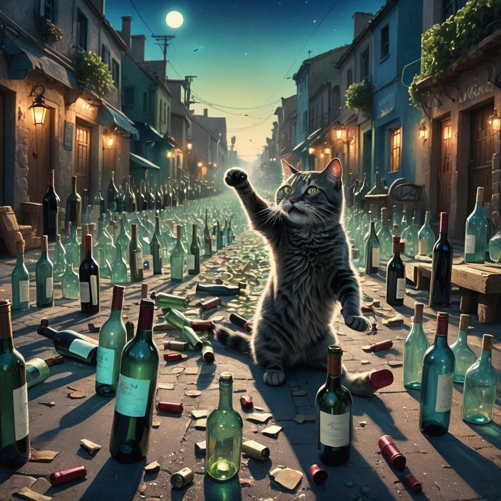 Drunken Cat Dances in Dreamlike Digital Art