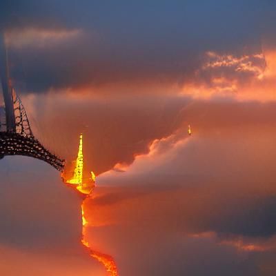 the eiffel tower lit in the sunset