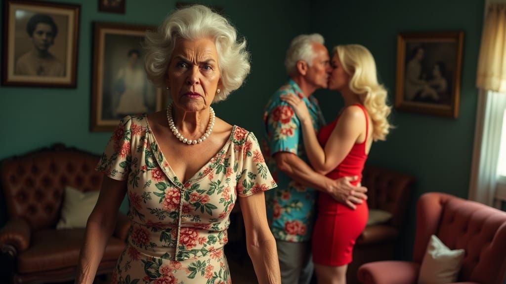 Furious Grandma Confronts Cheating Grandpa in 1950... - AI Art