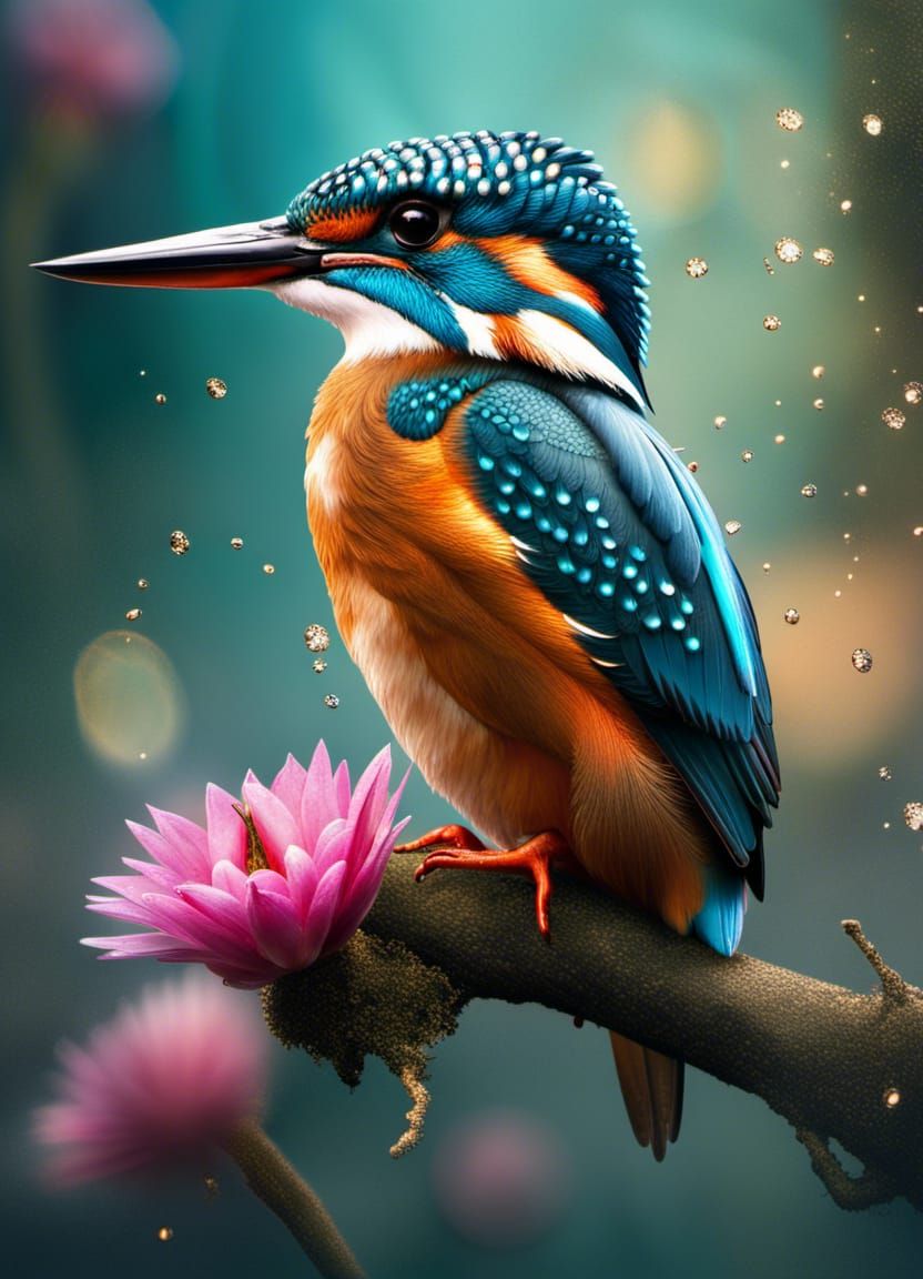 a kingfisher and a flower  by @Volantino