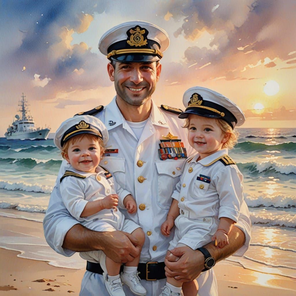 Israeli Navy Officer Portrait with Twin Toddlers
