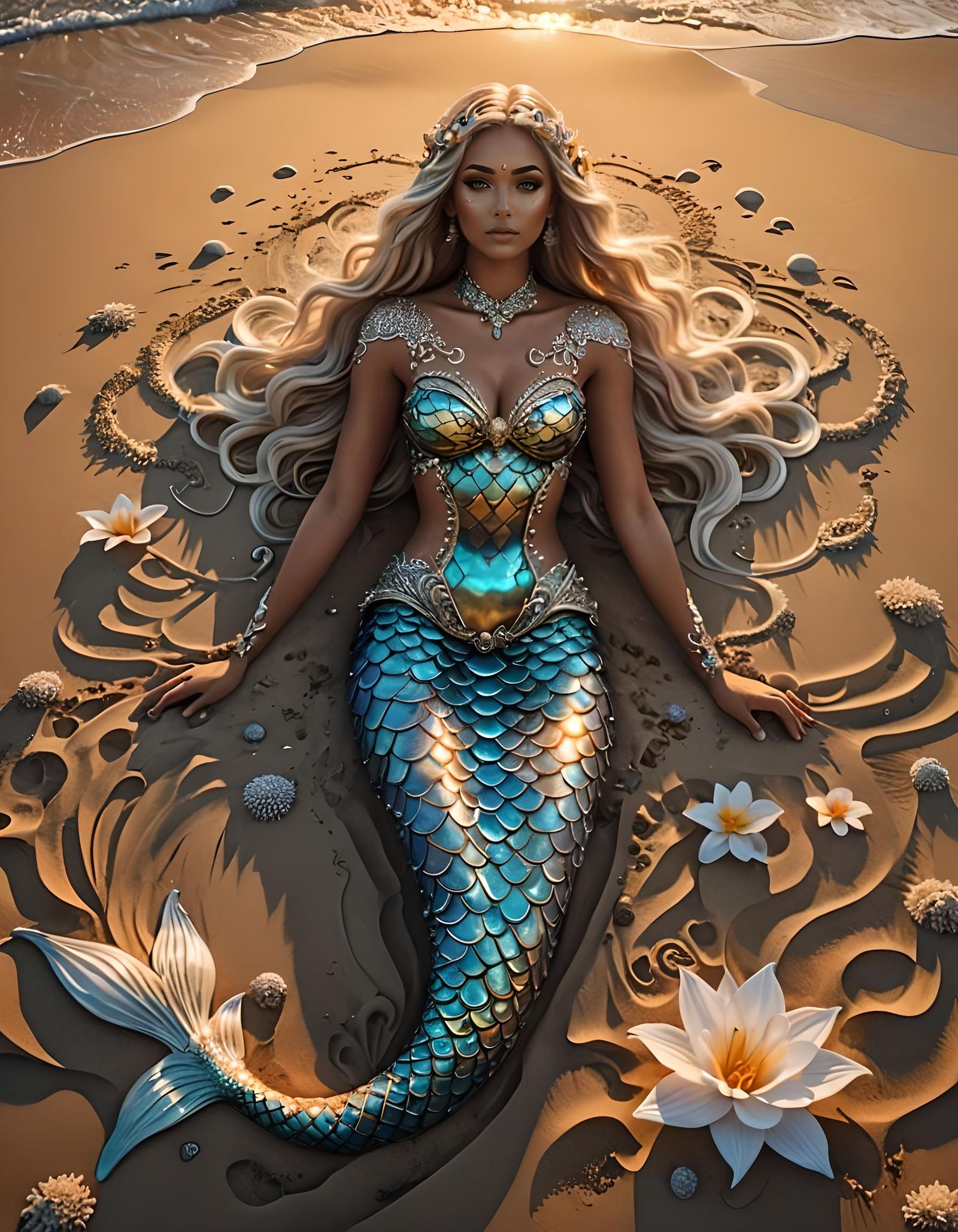 Beautiful mermaid on beach