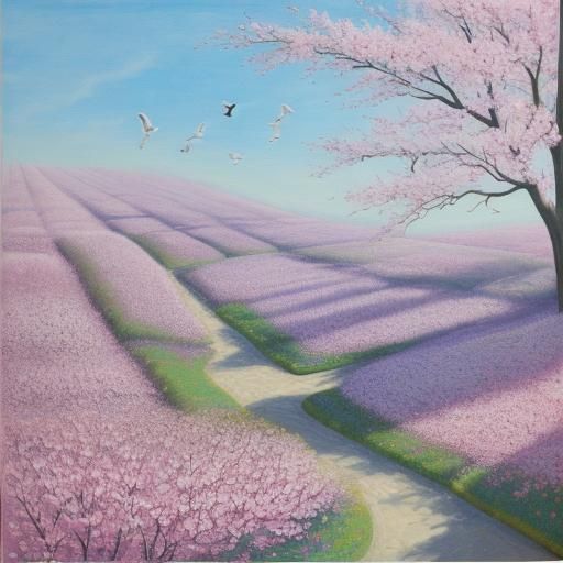 Surreal Spring Landscape with Blooming Flowers, Dali Style