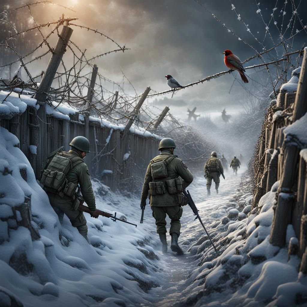 War , winter, photo hyper realist  by @coupdevent