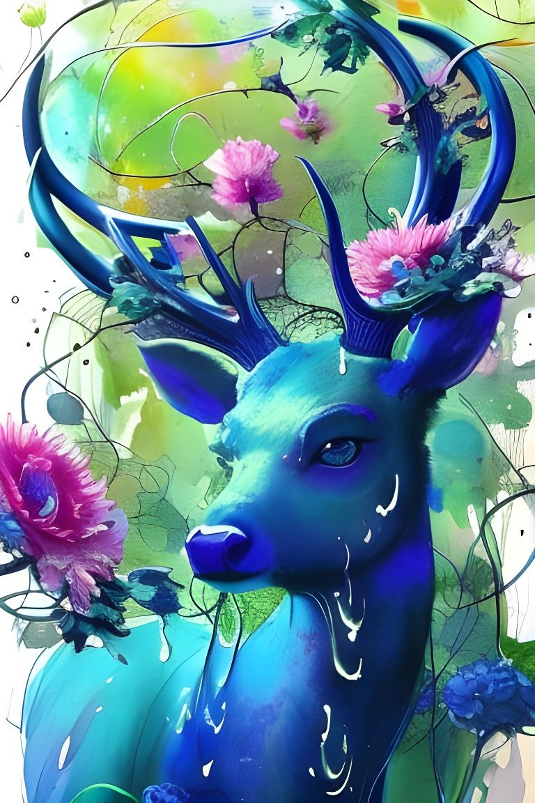Watercolor Blue Deer  by @Nobody-Important