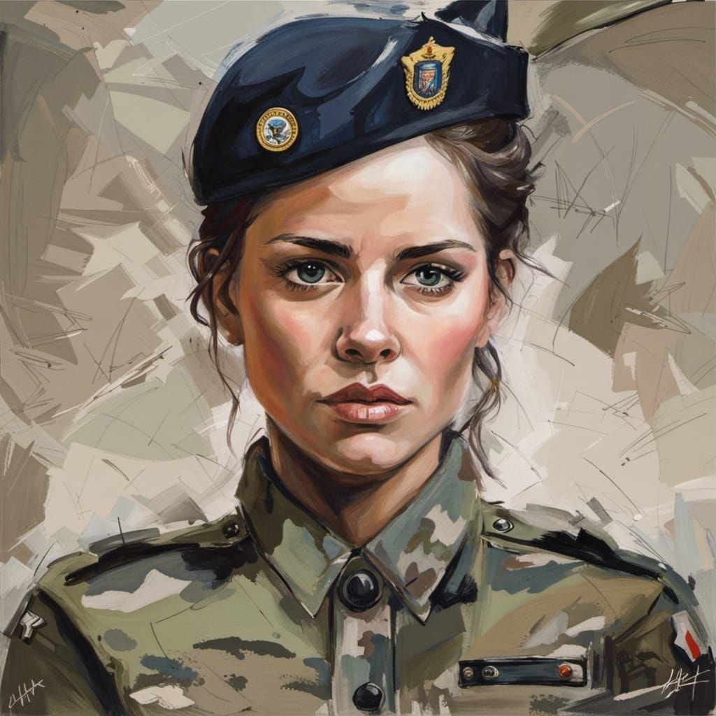 The portrait of the woman in the military exudes a unique beauty. Her ...