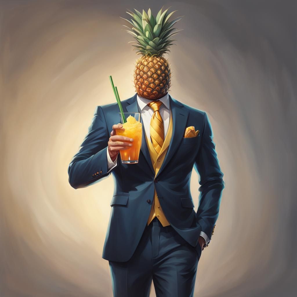 A pineapple gentleman with cocktail glass