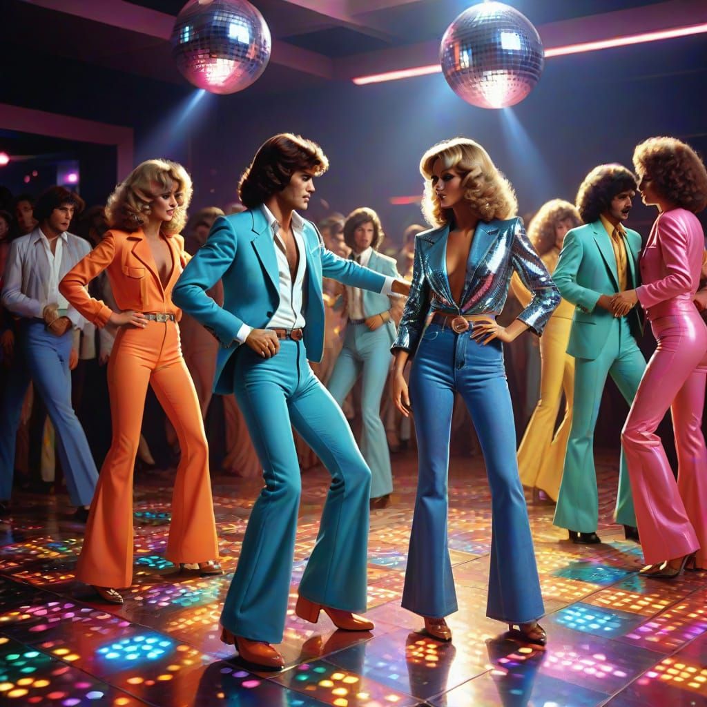 YOUNG PEOPLE AT A DISCO DANCE.