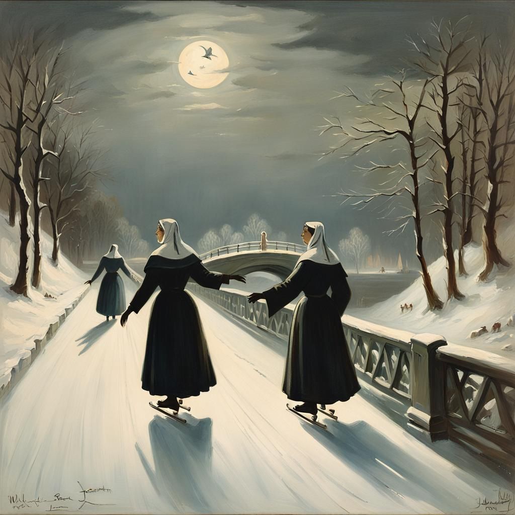 Nuns ice skating in Ireland 1800s i