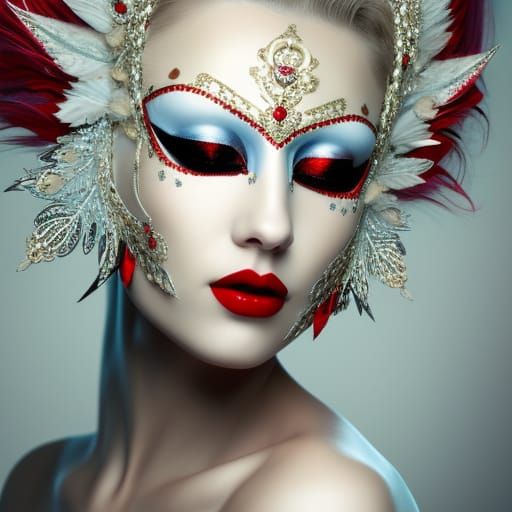 Woman in Jeweled Mask, Detailed Matte Painting