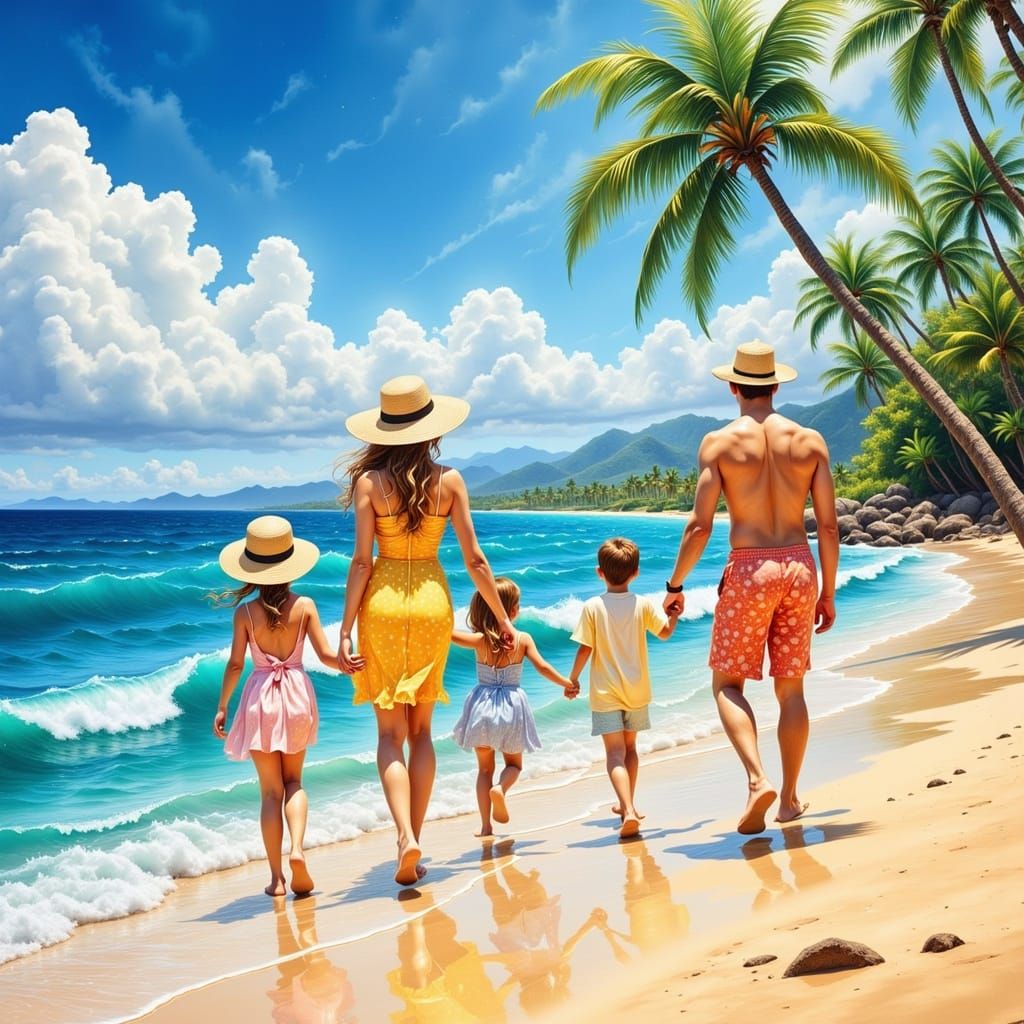 Am Strand in Hawai spazieren gehen mit einer Familie.
<lora:Celestial Smiles:1.0> <lora:Colorful Magic Flux:1.0> <lora:L...
