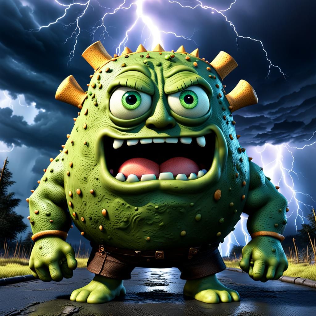 "an aggressive but cute exaggerated Patrick (spongue bob),  ...