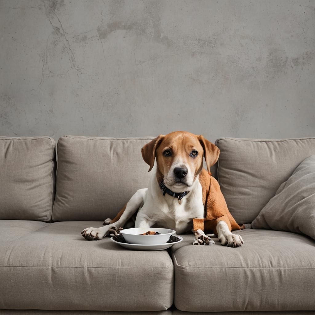 Bored dog eating a couch