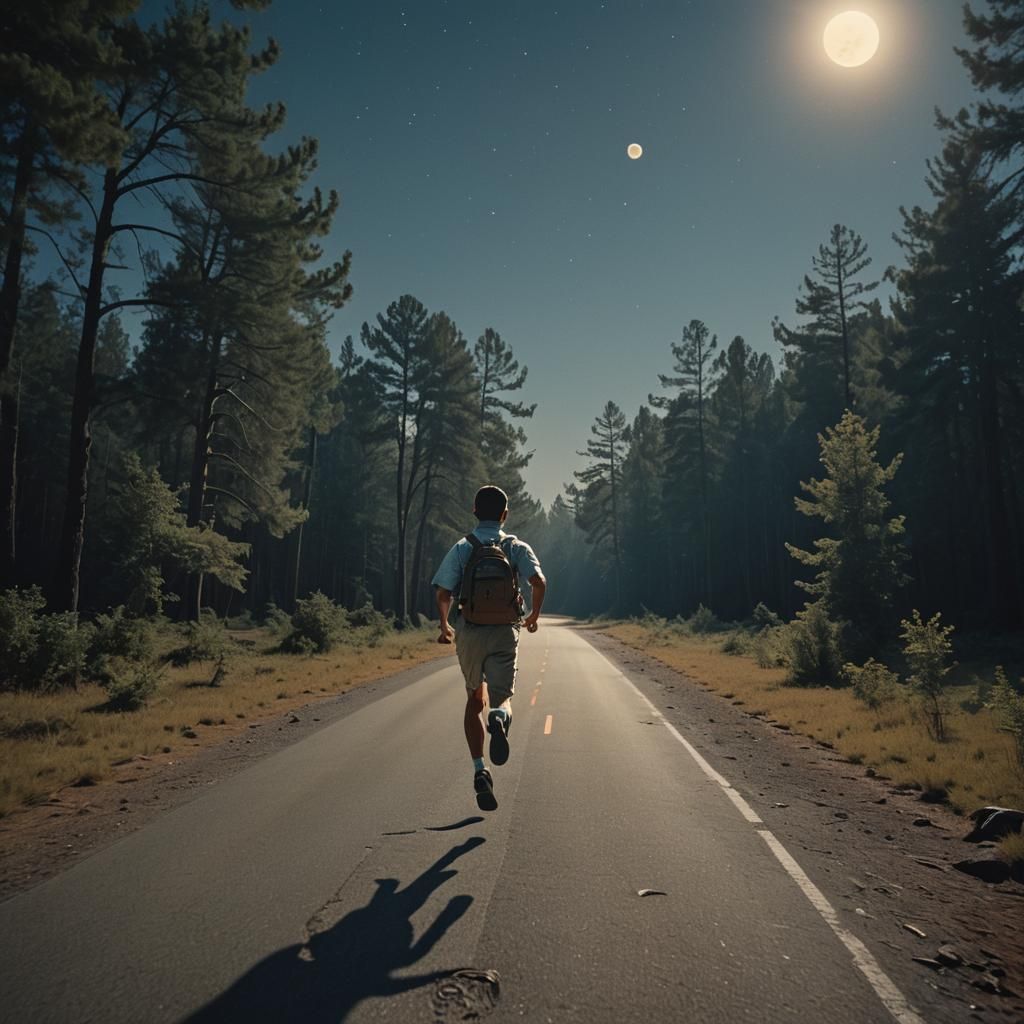 Forrest Gump Runs to the Moon: Cinematic Still